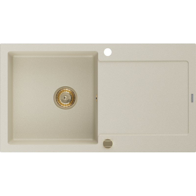 Mexen Leo chiuvetă din granit cu 1 compartiment cu picurător 900 x 500 mm, Bej, sifon Auriu - 6501901010-69-G