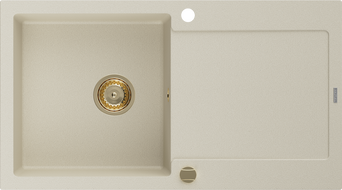 Mexen Leo chiuvetă de granit cu 1 cameră și picurător 900 x 500 mm, bej, sifon auriu - 6501901010-69-G