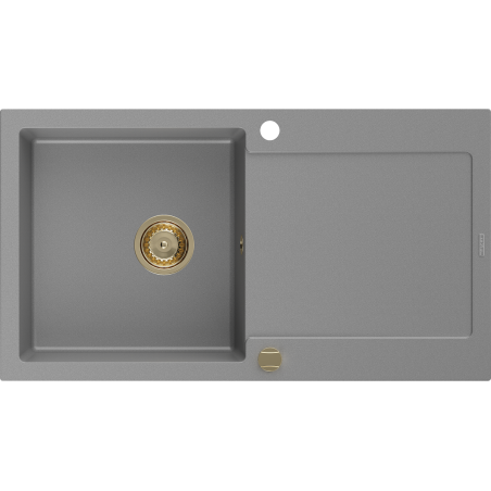 Mexen Leo gránit mosogató 1 medencés csepegtetővel 900 x 500 mm, szürke, arany szifon - 6501901010-71-G