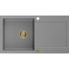 Mexen Leo chiuvetă de bucătărie din granit cu 1 cuvă cu scurgător 900 x 500 mm, gri, sifon auriu - 6501901010-71-G