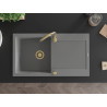 Mexen Leo chiuvetă de bucătărie din granit cu 1 cuvă cu scurgător 900 x 500 mm, gri, sifon auriu - 6501901010-71-G