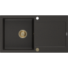 Mexen Leo 1 kamrás gránit mosogató csepptálcával, 900 x 500 mm, fekete/arany metál, arany szifon - 6501901010-75-G
