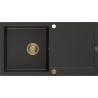 Mexen Leo chiuvetă din granit cu 1 compartiment cu picurător 900 x 500 mm, Neagră/Auriu metalic, sifon Auriu - 6501901010-75-G