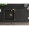 Mexen Leo chiuvetă de granit cu 1 compartiment și picurător 900 x 500 mm, negru/auriu metalic, sifon auriu - 6501901010-75-G