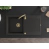 Mexen Leo1-medencés gránit mosogató edényszárítóval 900 x 500 mm, Fekete/Fém arany, szifon Arany - 6501901010-75-G