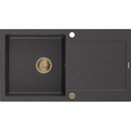 Mexen Leo1-medencés gránit mosogató edényszárítóval 900 x 500 mm, Fekete foltos, szifon Arany - 6501901010-76-G
