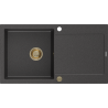 Mexen Leo chiuvetă din granit cu 1 compartiment cu picurător 900 x 500 mm, Neagră picățele, sifon Auriu - 6501901010-76-G