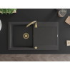 Mexen Leo chiuvetă de granit cu 1 cuvă și scurgător 900 x 500 mm, negru cu pete, sifon auriu - 6501901010-76-G