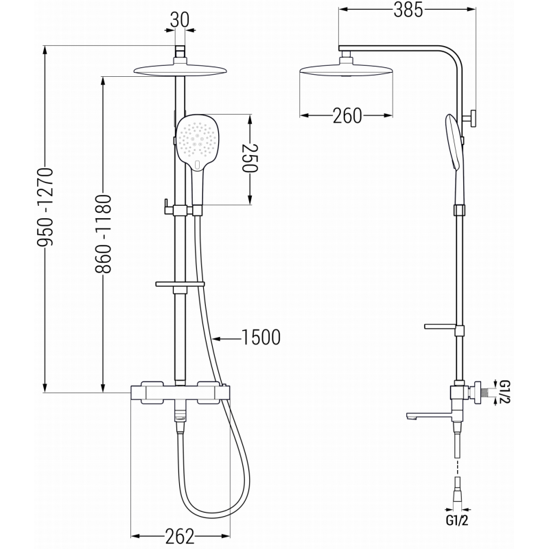 Mexen CQ22 fürdőkád-zuhanyzó szett esőztetővel és termosztátos csapteleppel, fekete - 779102295-70
