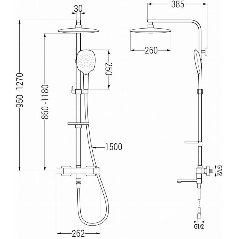 Mexen CQ22 set cadă-duș cu duș de mână și baterie termostatică, negru - 779102295-70