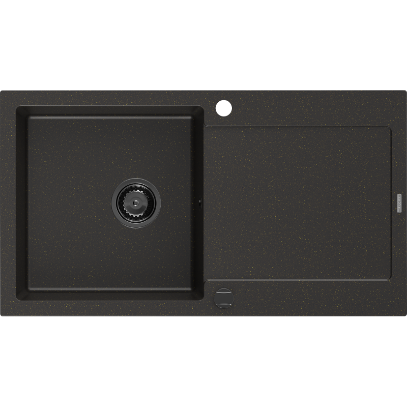 Mexen Leo chiuvetă granitică cu 1 compartiment cu scurgător 900 x 500 mm, negru/auriu metalizat, sifon negru