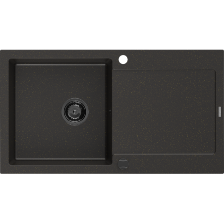 Mexen Leo chiuvetă granitică cu 1 compartiment cu scurgător 900 x 500 mm, negru/auriu metalizat, sifon negru