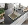 Mexen Enzo chiuvetă din granit cu 1 compartiment cu picurător 576 x 465 mm, Bej, sifon Auriu - 6506571005-69-G