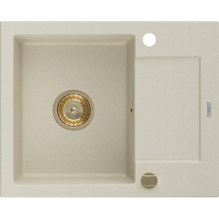 Mexen Enzo chiuvetă din granit cu 1 compartiment cu picurător 576 x 465 mm, Bej, sifon Auriu - 6506571005-69-G