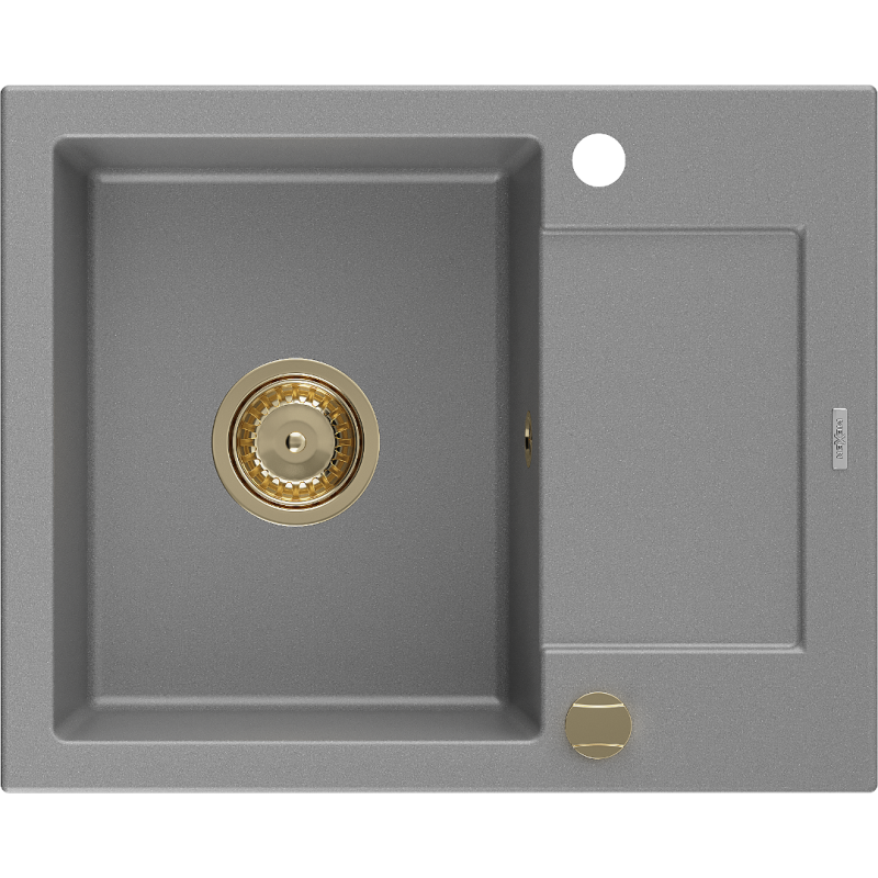 Mexen Enzo 576 x 465 mm-es, szürke, 1-medencés gránit mosogató csepegtetővel, arany szifonnal - 6506571005-71-G