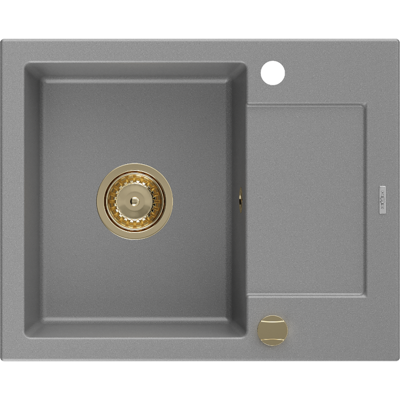 Mexen Enzo1-medencés gránit mosogató edényszárítóval 576 x 465 mm, Szürke, szifon Arany - 6506571005-71-G