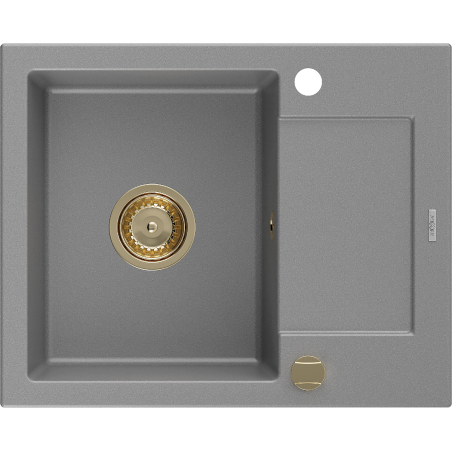 Mexen Enzo 576 x 465 mm-es, szürke, 1-medencés gránit mosogató csepegtetővel, arany szifonnal - 6506571005-71-G