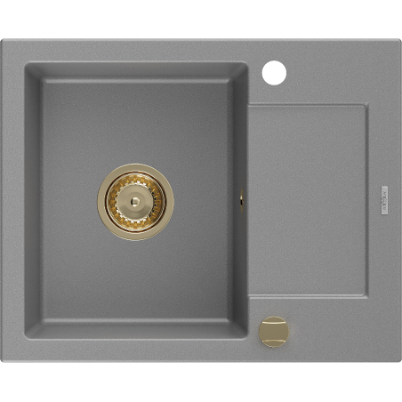 Mexen Enzo1-medencés gránit mosogató edényszárítóval 576 x 465 mm, Szürke, szifon Arany - 6506571005-71-G