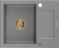 Mexen Enzo1-medencés gránit mosogató edényszárítóval 576 x 465 mm, Szürke, szifon Arany - 6506571005-71-G