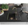 Mexen Enzo gránit mosogató 1-medencés csepegtetővel 576 x 465 mm, fekete/arany metál, arany szifon - 6506571005-75-G