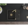 Mexen Enzo chiuvetă din granit cu 1 compartiment cu picurător 576 x 465 mm, Neagră/Auriu metalic, sifon Auriu - 6506571005-75-G