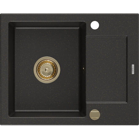 Mexen Enzo chiuvetă de granit cu 1 compartiment și picurător 576 x 465 mm, negru/auriu metalizat, sifon auriu - 6506571005-75-G