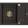 Mexen Enzo chiuvetă de granit cu 1 compartiment și picurător 576 x 465 mm, negru/auriu metalizat, sifon auriu - 6506571005-75-G