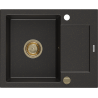 Mexen Enzo1-medencés gránit mosogató edényszárítóval 576 x 465 mm, Fekete/Fém arany, szifon Arany - 6506571005-75-G