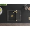 Mexen Enzo chiuvetă de bucătărie din granit cu 1 compartiment și scurgător 576 x 465 mm, neagră cu pete, sifon auriu