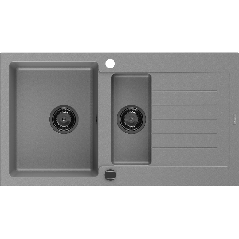 Mexen Matias chiuvetă de granit cu 1,5 compartiment cu picurător 900 x 505 mm, gri, sifon Neagră - 6502901505-71-B