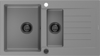 Mexen Matias chiuvetă din granit 1,5 cuve cu scurgător 900 x 505 mm, gri, sifon negru - 6502901505-71-B