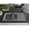 Mexen Matias 1,5 rekeszes gránit mosogató csepegtetővel, 900 x 505 mm, szürke, fekete szifon - 6502901505-71-B