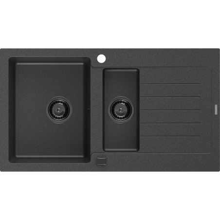 Mexen Matias chiuvetă granitică 1,5 compartimente cu scurgător 900 x 505 mm, neagră cu pete, sifon negru - 6502901505-76-B