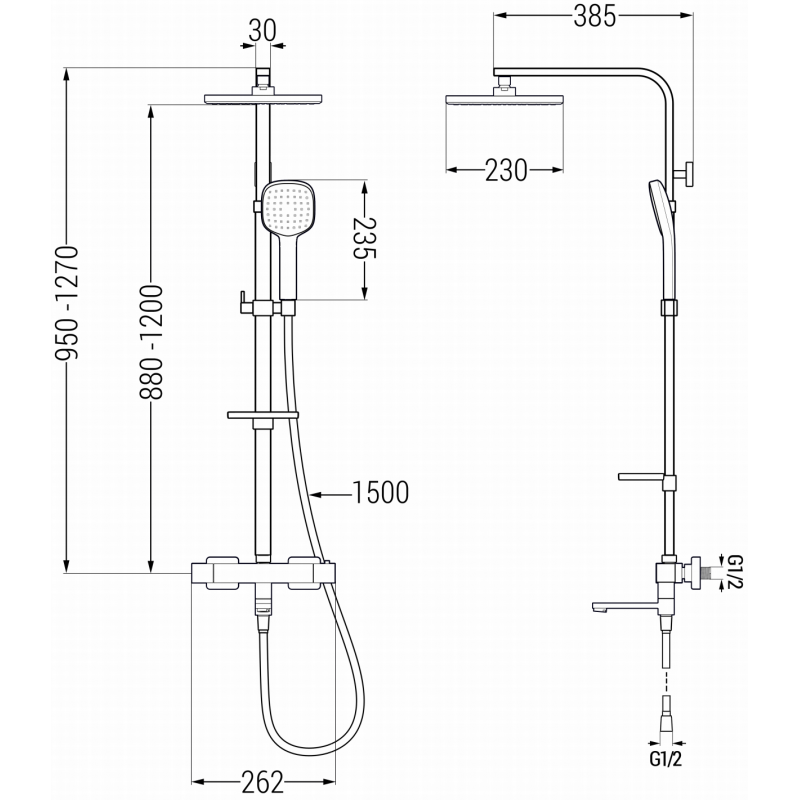 Mexen CQ33 set cadă-duș cu duș de ploaie și baterie termostatică, negru - 779103395-70