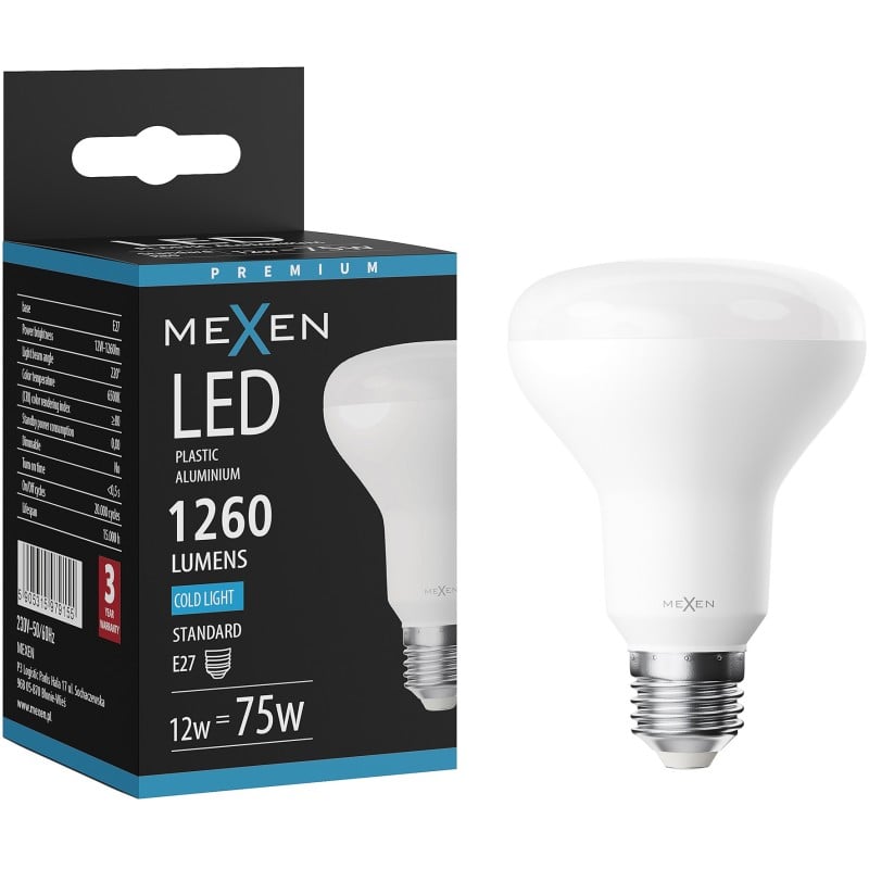 Mexen Nova Bec LED E27, R80, 12W, Rece - 6500K, 1260 lm - L105-E27-1265-01