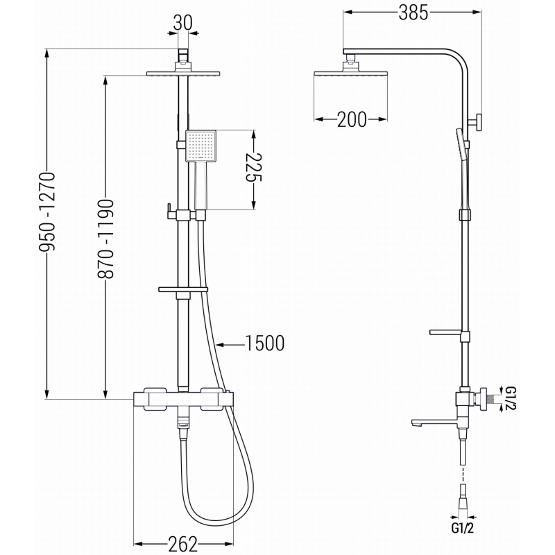 Mexen CQ45 set cadă-duș cu duș fix și baterie termostatică, crom - 779104595-00
