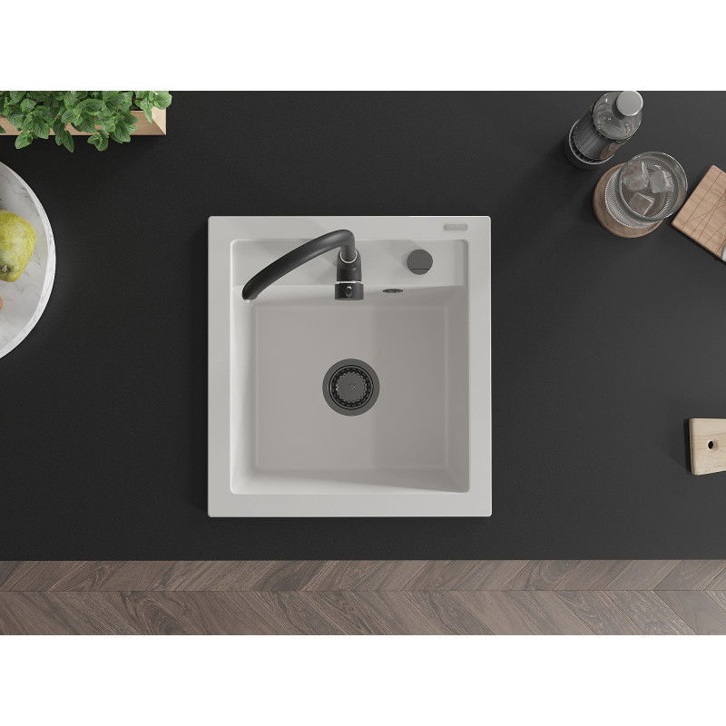 Mexen Vito gránit mosogatótálca 1 rekeszes 520 x 490 mm, fehér, fekete szifon - 6503521000-20-B