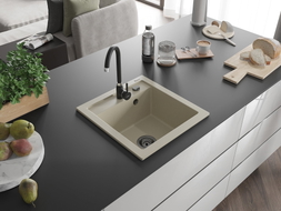 Mexen Vito chiuvetă de granit cu 1 cuvă 520 x 490 mm, bej, sifon negru - 6503521000-69-B