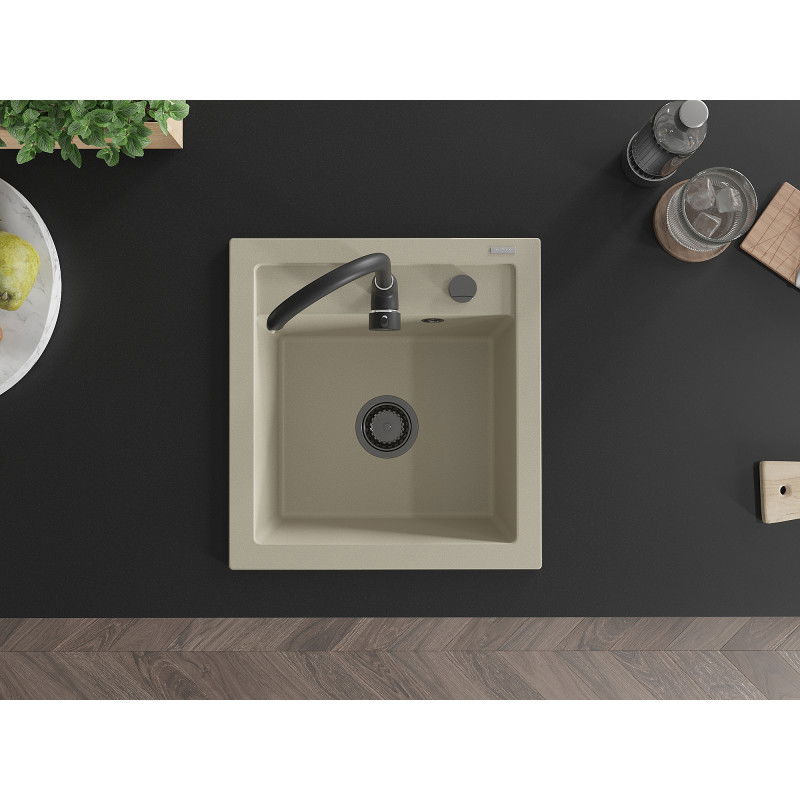 Mexen Vito chiuvetă de granit cu 1 compartiment 520 x 490 mm, bej, sifon negru - 6503521000-69-B