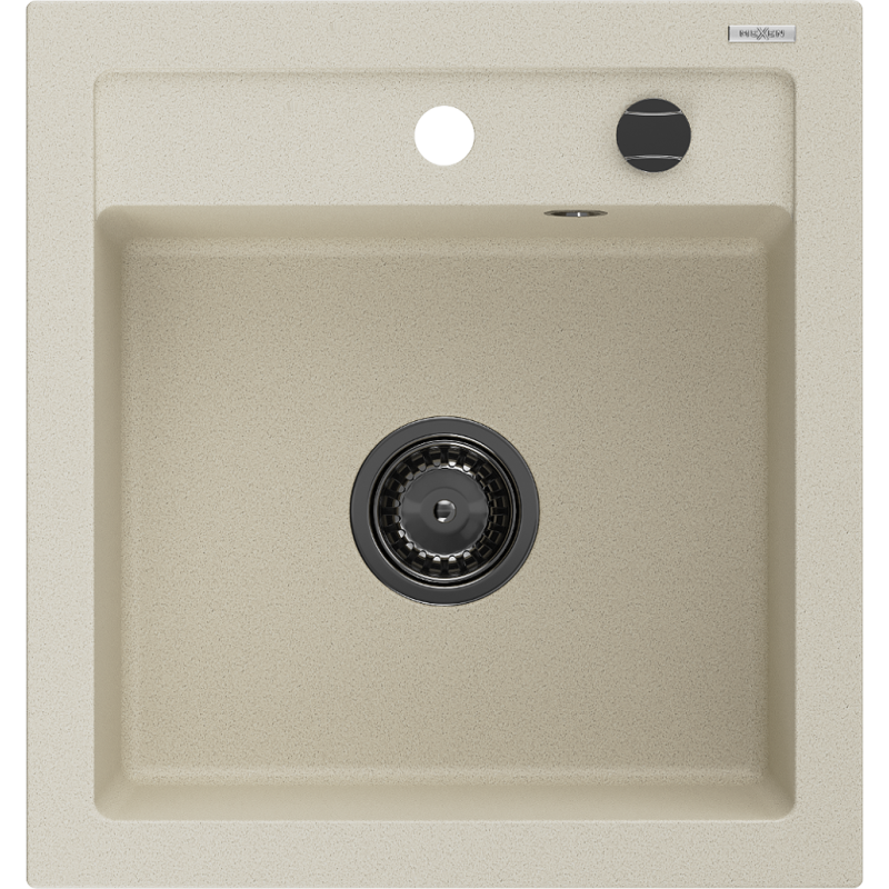 Mexen Vito 1-medencés gránit mosogató 520 x 490 mm, bézs, fekete szifon - 6503521000-69-B