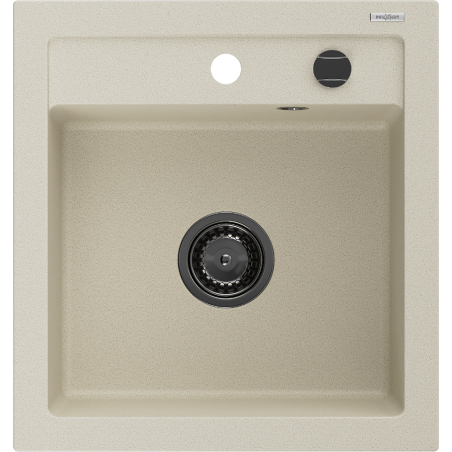 Mexen Vito 1-medencés gránit mosogató 520 x 490 mm, bézs, fekete szifon - 6503521000-69-B