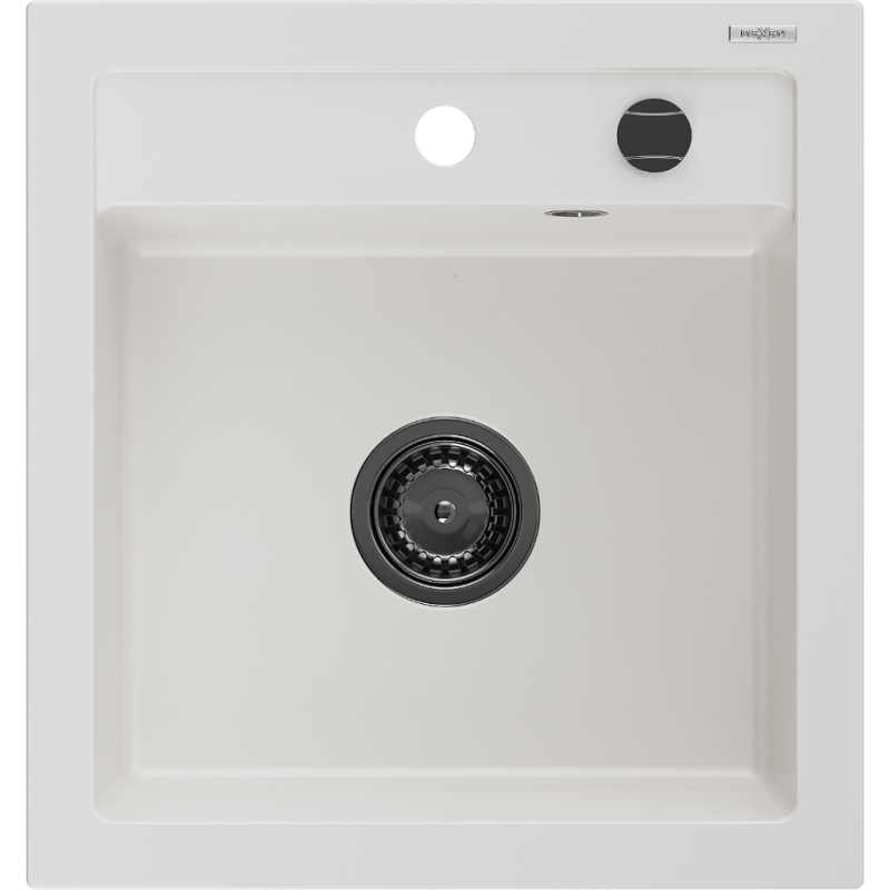 Mexen Vito 1-medencés gránit mosogató 520 x 490 mm, Fehér, szifon Fekete - 6503521000-20-B