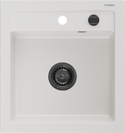 Mexen Vito chiuvetă de granit cu o singură cuvă 520 x 490 mm, albă, sifon negru - 6503521000-20-B