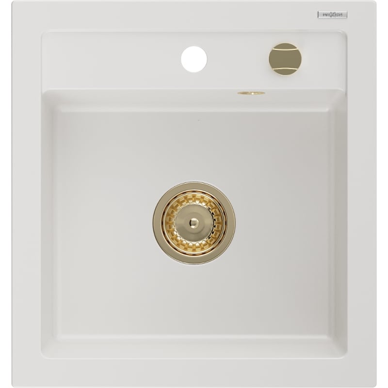 Mexen Vito 1-medencés gránit mosogató 520 x 490 mm, fehér, arany szifon - 6503521000-20-G