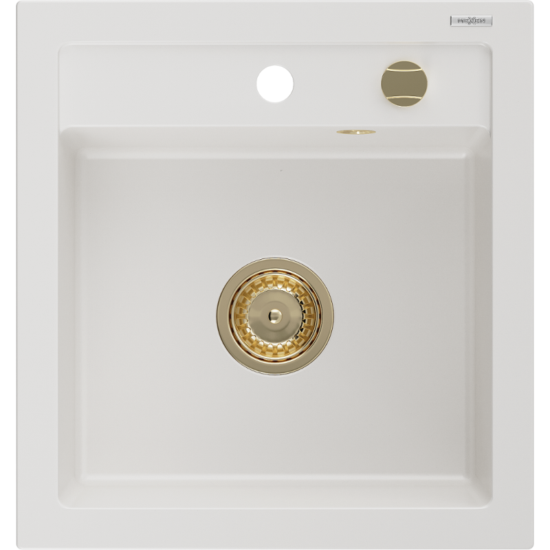 Mexen Vito gránit mosogatótál 1 rekeszes 520 x 490 mm, fehér, arany szifon - 6503521000-20-G