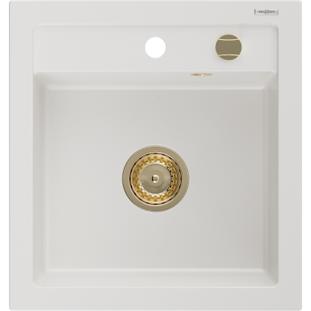 Mexen Vito 1-medencés gránit mosogató 520 x 490 mm, fehér, arany szifon - 6503521000-20-G