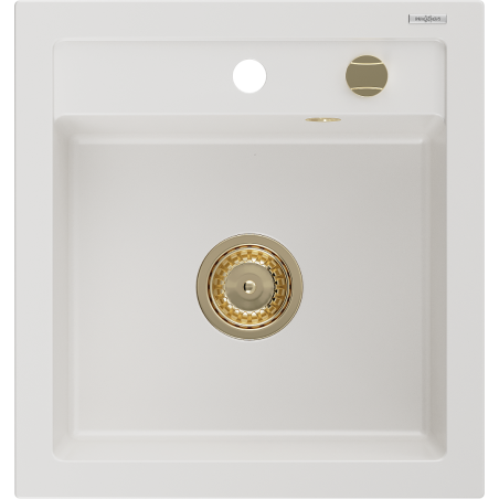 Mexen Vito gránit mosogató 1-medencés 520 x 490 mm, fehér, arany szifon - 6503521000-20-G