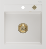 Mexen Vito 1-medencés gránit mosogató 520 x 490 mm, Fehér, szifon Arany - 6503521000-20-G
