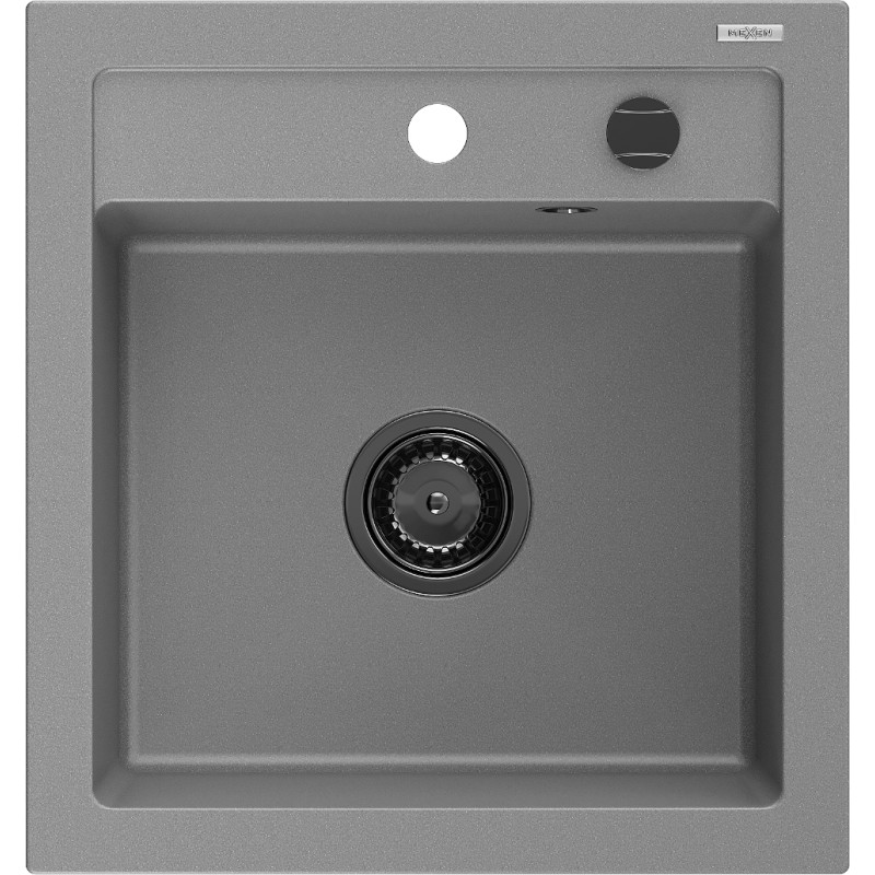 Mexen Vito chiuvetă de bucătărie din granit, cu o cuvă, 520 x 490 mm, gri, sifon negru - 6503521000-71-B