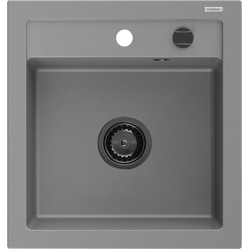 Mexen Vito gránit mosogató 1 rekeszes 520 x 490 mm, szürke, fekete szifonnal - 6503521000-71-B